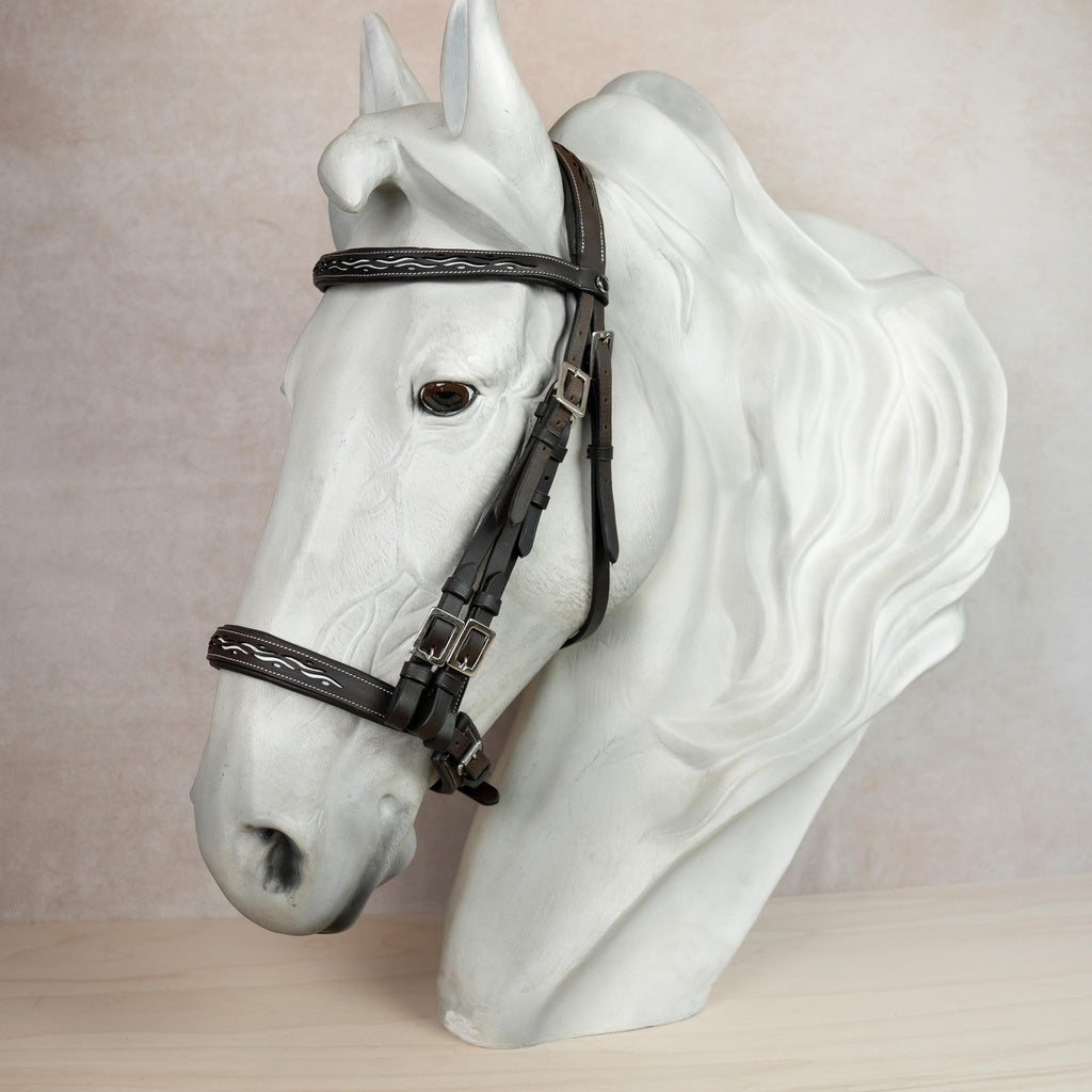 Copricapo Anatomico Show Bridle & Redini In Pelle Marrone Completo X-Full - Benz Equestrian